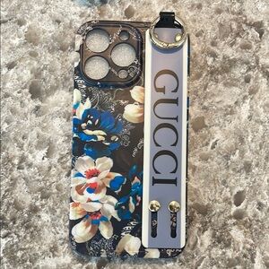 Blue and White Floral Phone Case with Strap iPhone 15 Pro Max